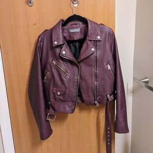 Faux leather purple moto jacket
